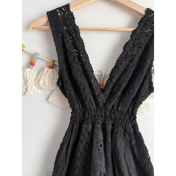 Temptation Positano Black Eyelet Crochet Smocked Mini Dress Coquette Whimsigoth - Picture 5 of 10